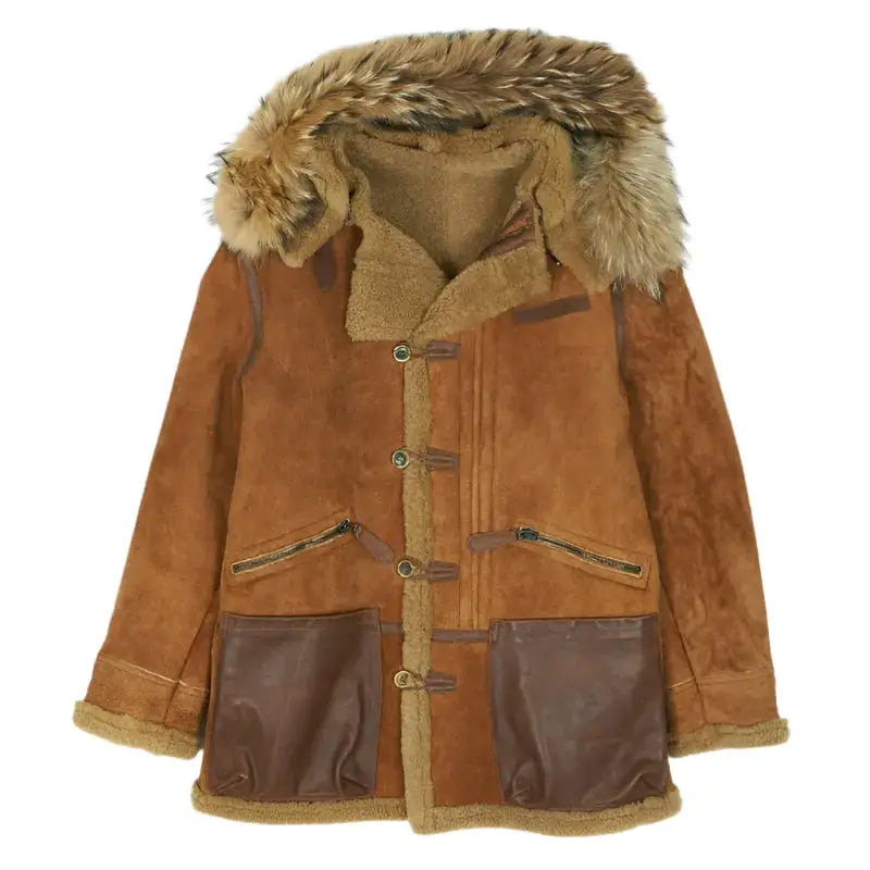 Mens Brown Shearling Parka Jacket-0