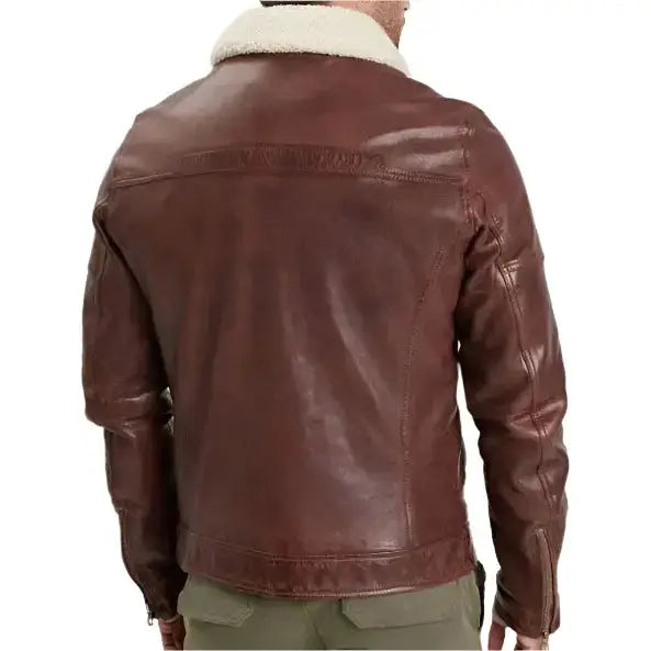 Men’s Brown Lambskin Leather Jacket with Faux Fur Collar-1