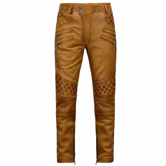 Real Leather Biker Jeans Sheepskin Brown