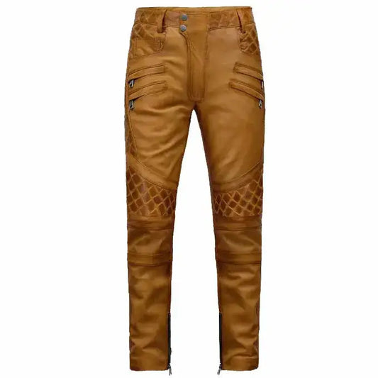 Real Leather Biker Jeans Sheepskin Brown