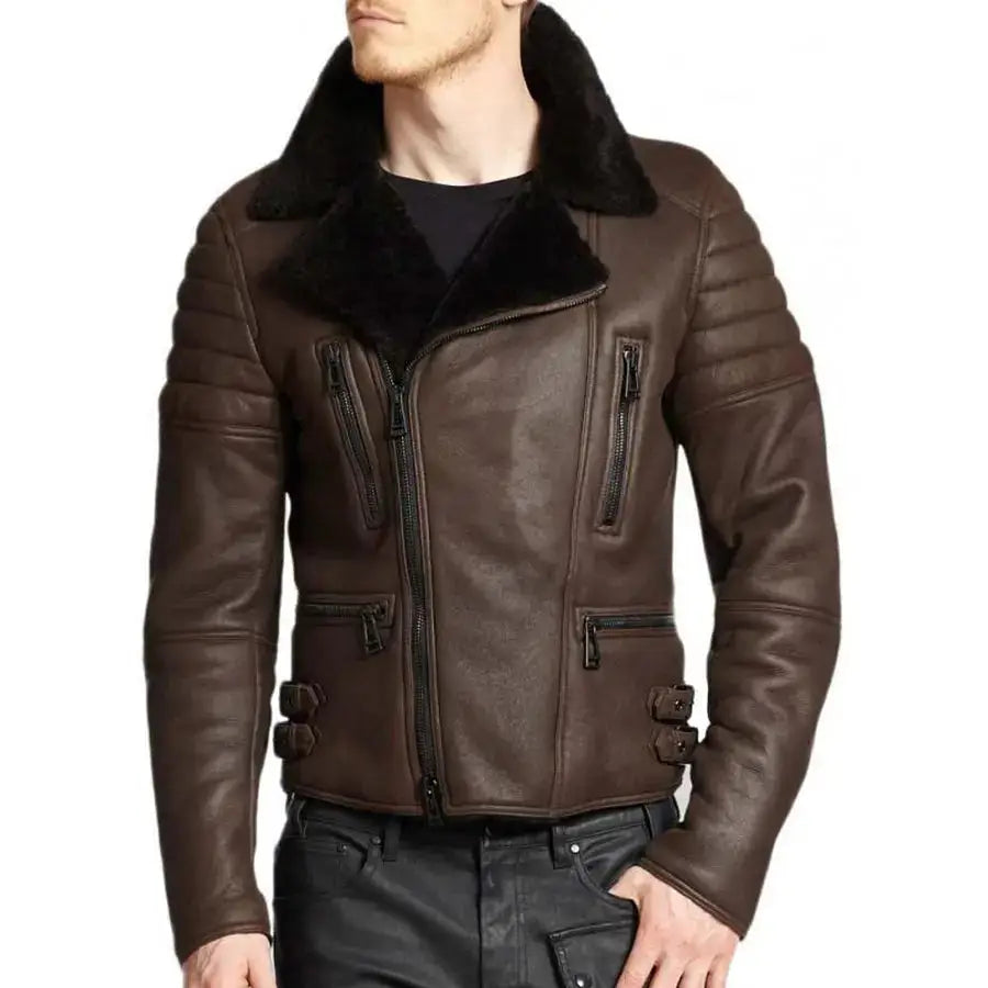 Mens Genuine Leather Aviator Bomber Jacket-0