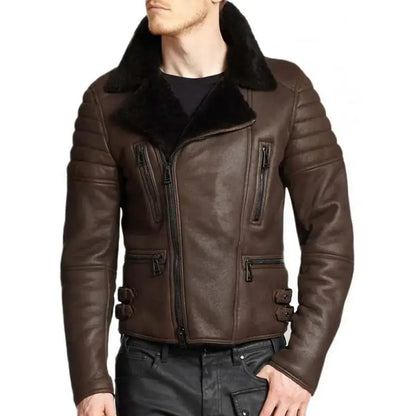 Mens Genuine Leather Aviator Bomber Jacket-0