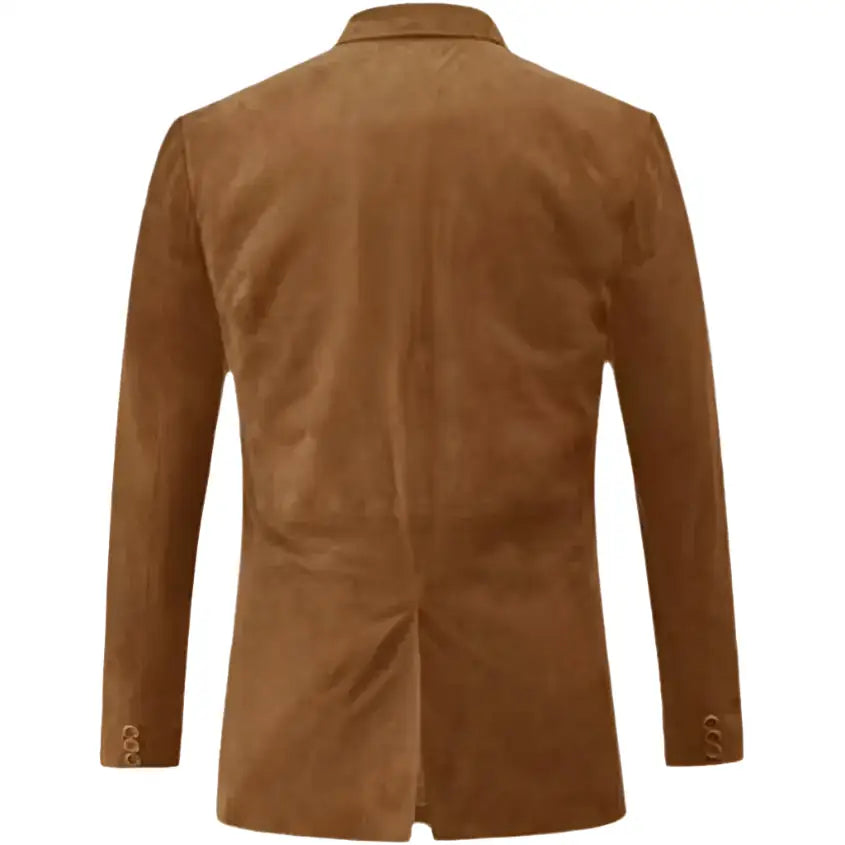 Mens Camel Brown Suede Leather Blazer-2
