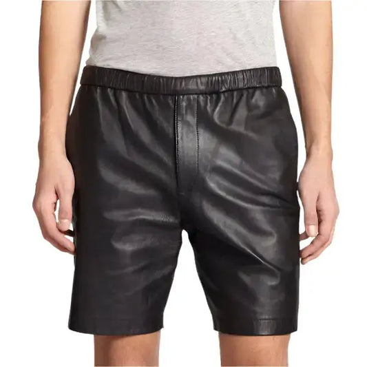 Men’s Black Leather Shorts