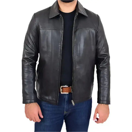 Men’s Classic Relaxed Fit Real Leather Box Jacket-0