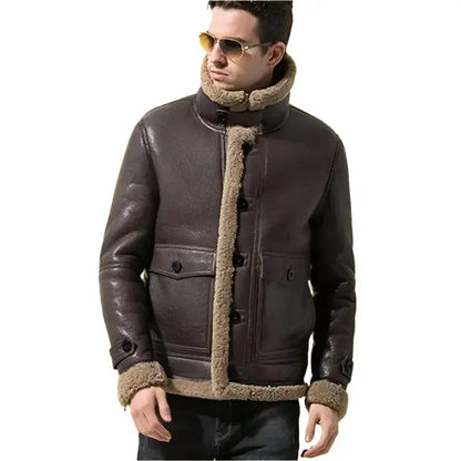 Mens Dark Brown B3 Sheepskin Aviator Jacket-0