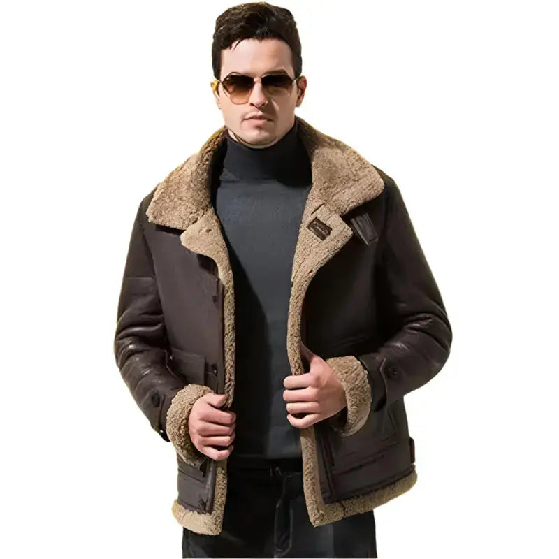 Mens Dark Brown B3 Sheepskin Aviator Jacket-1