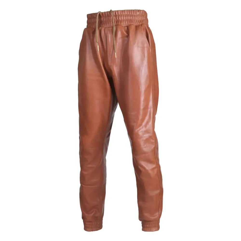 Mens Dark Brown Leather Rib Knit Pants