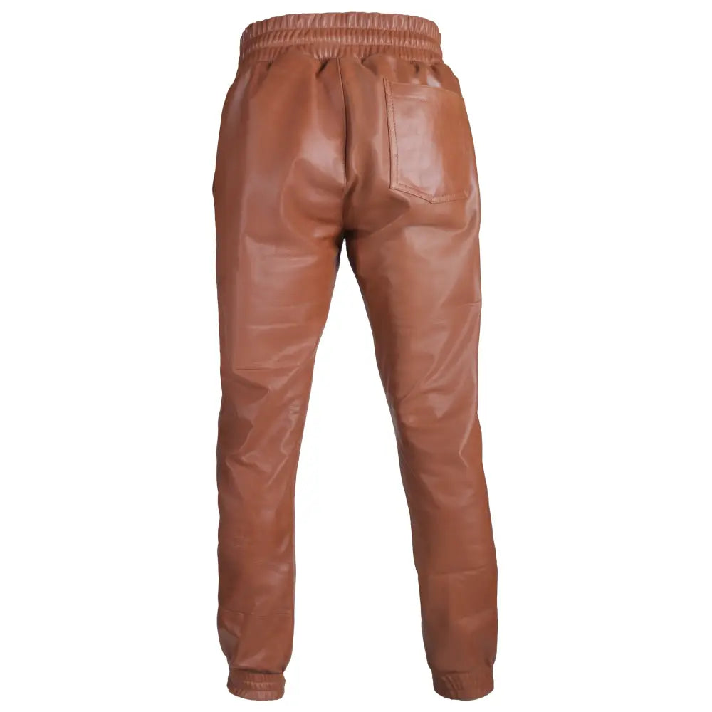 Mens Dark Brown Leather Rib Knit Pants
