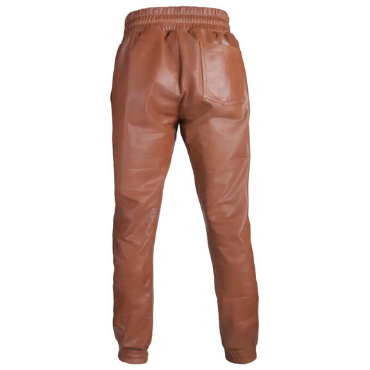 Mens Dark Brown Leather Rib Knit Pants