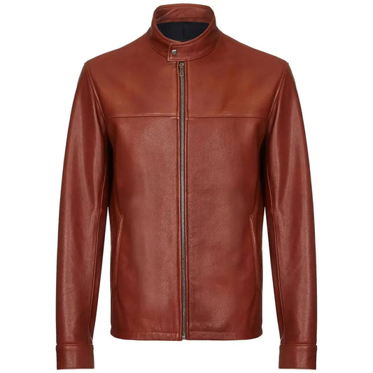 Mens Dark Brown Leather Biker Jacket-0