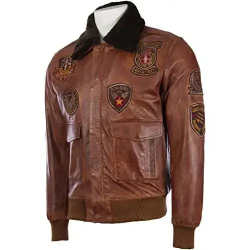 Mens Genuine Leather Aviator Jacket-0