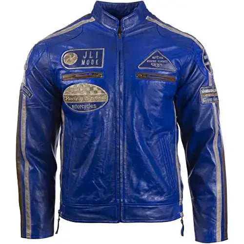 Mens Genuine Leather Biker Jacket-0