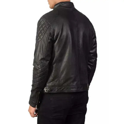 Men’s Quilted Black Leather Biker Jacket-1