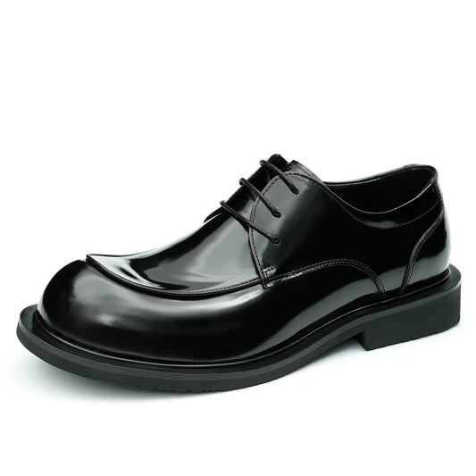 Men’s Glossy Calfskin Sculpted Round Toe Derby Shoes-1