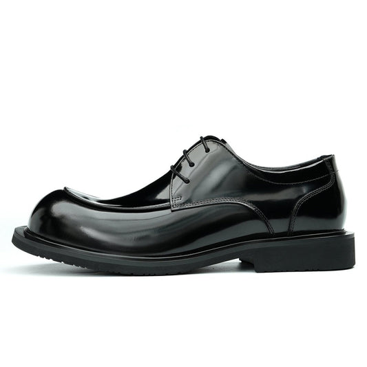 Men’s Glossy Calfskin Sculpted Round Toe Derby Shoes-0