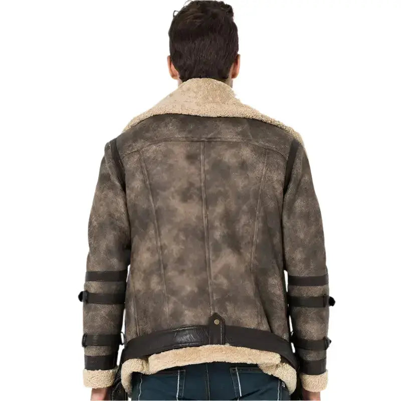 Men’s Gray Shearling Aviator Jacket-1
