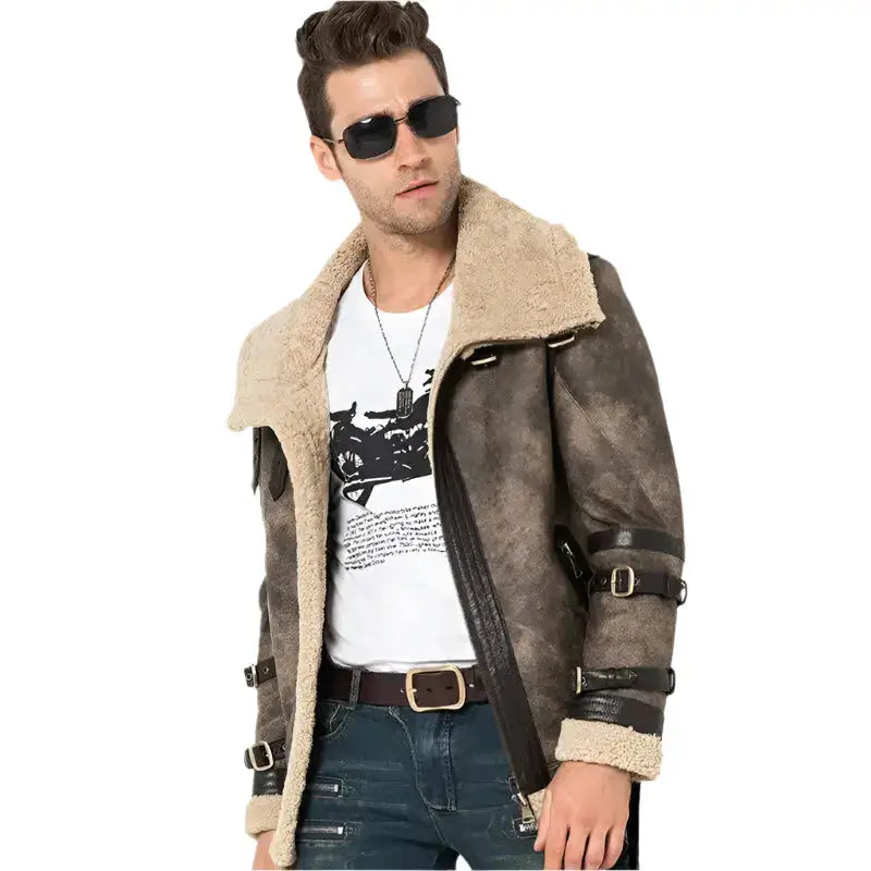 Men’s Gray Shearling Aviator Jacket-2