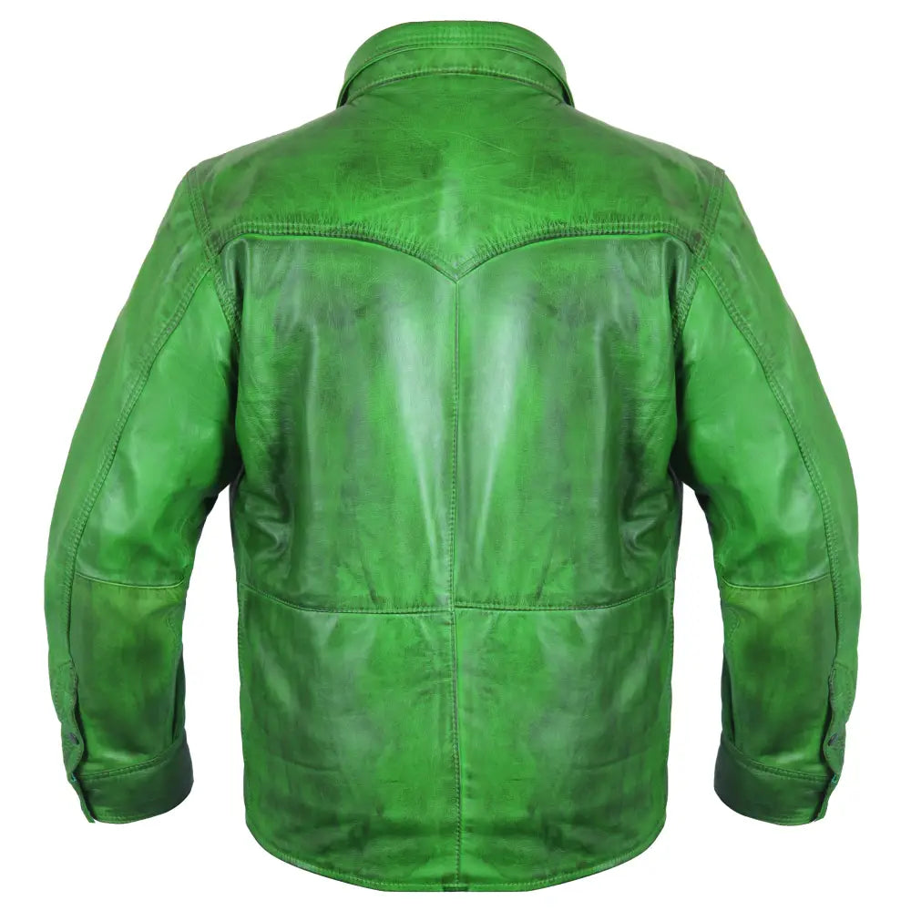 Men's Green Lambskin Leather Shirt-1