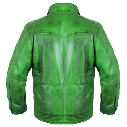Men's Green Lambskin Leather Shirt-1