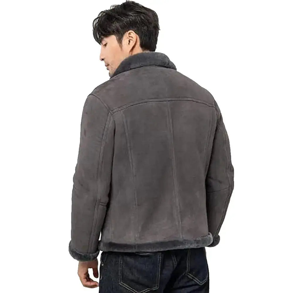 Men’s Grey Suede Shearling Aviator Jacket-1