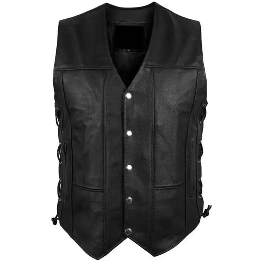 Men’s Black Leather Motorcycle Vest-0