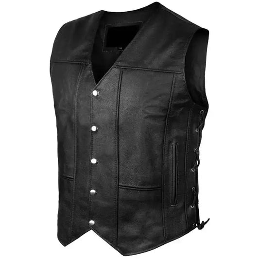 Men’s Black Leather Motorcycle Vest-1