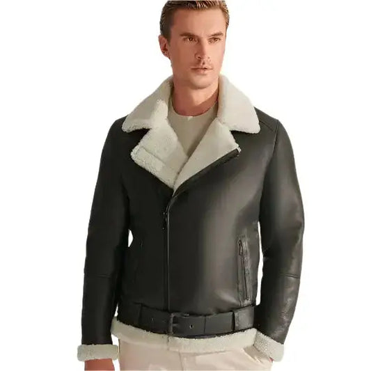 Mens RAF Black B3 Shearling Aviator Jacket-0