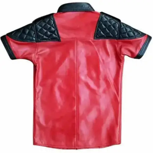 Men's Red Lambskin Leather Police Shirt with Padded Shoulders-1