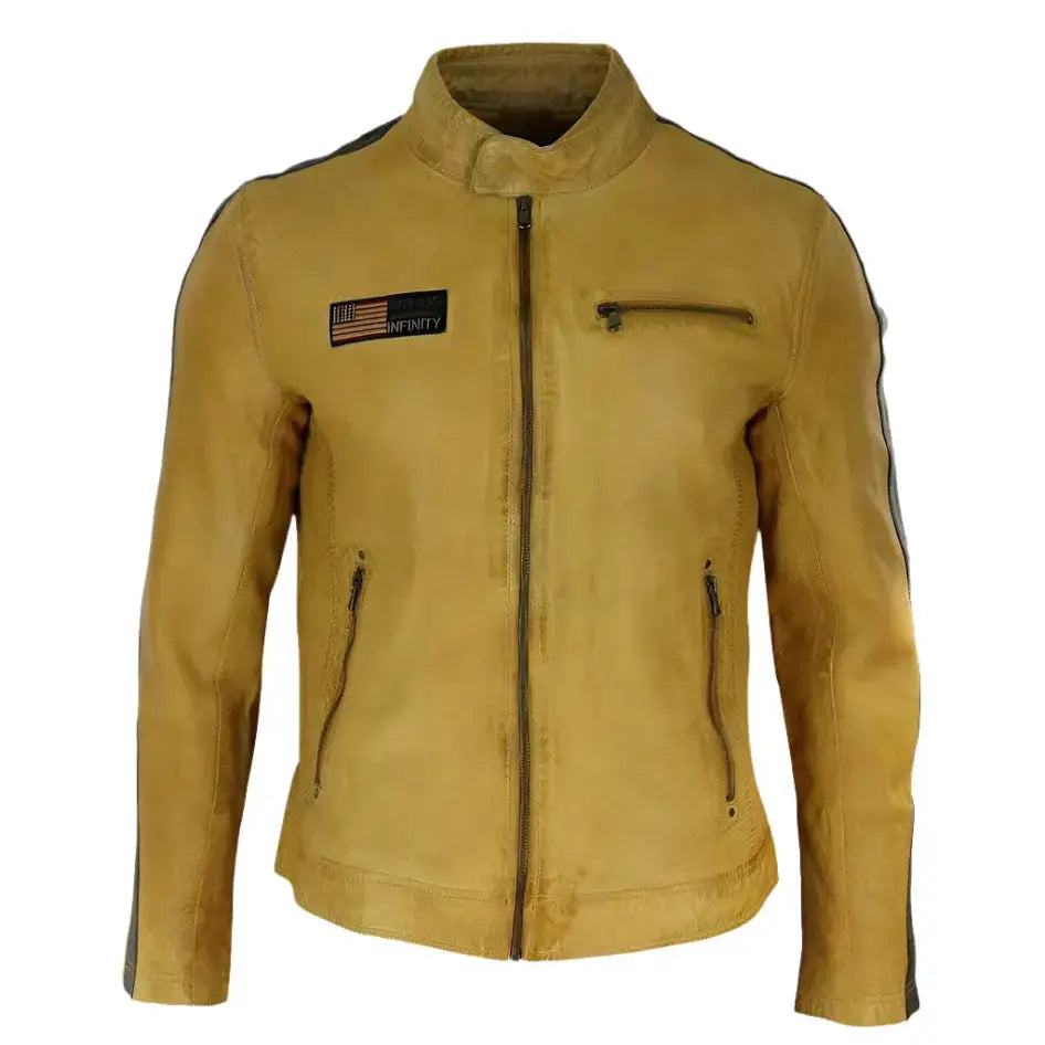 Men's Retro Racing Leather Biker Jacket-0