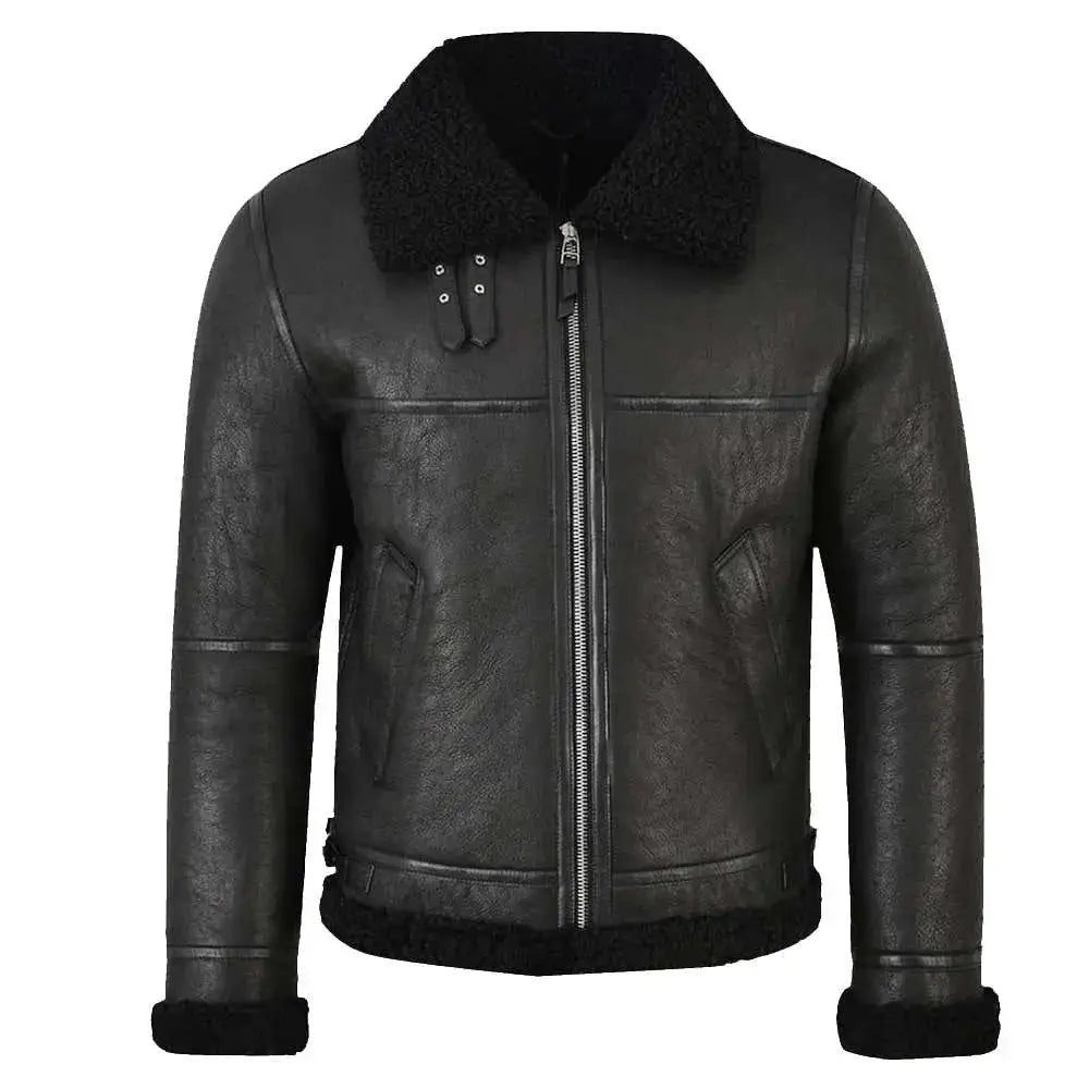 Mens Shearling Aviator Leather Jacket-0