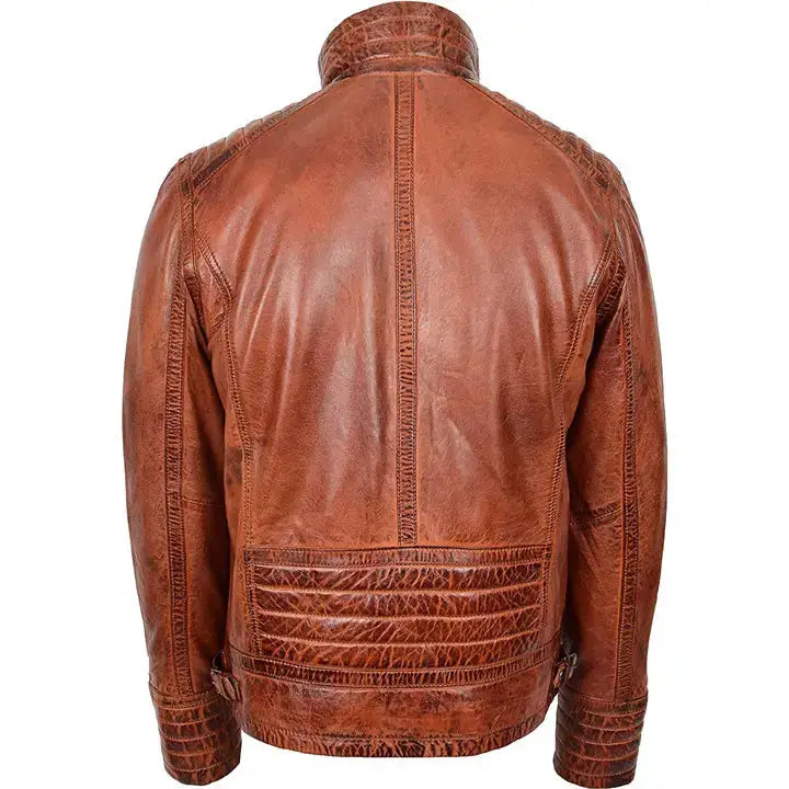 Mens Brown Leather Sherpa Jacket-1