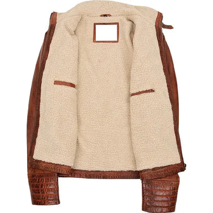 Mens Brown Leather Sherpa Jacket-3