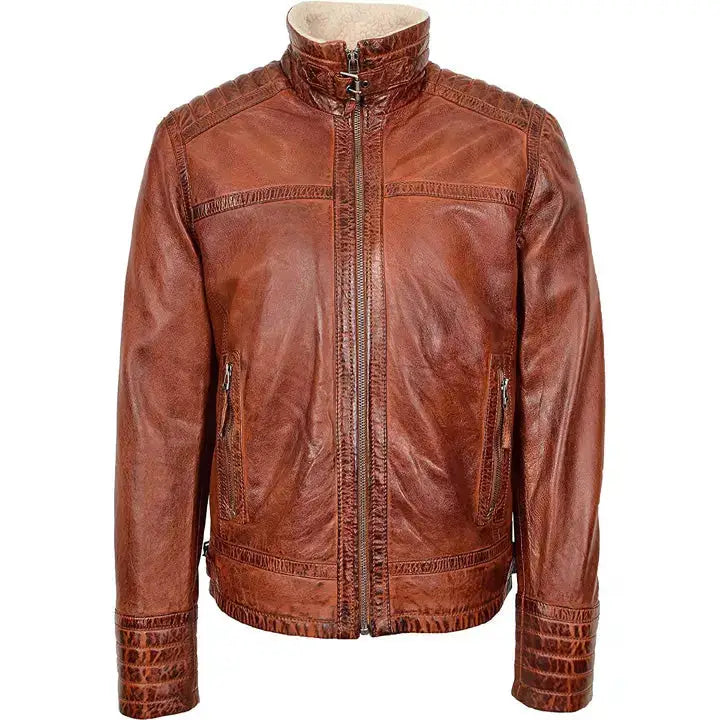 Mens Brown Leather Sherpa Jacket-2