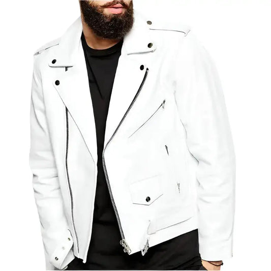 Mens Slim Fit Lambskin Leather Biker Jacket-0