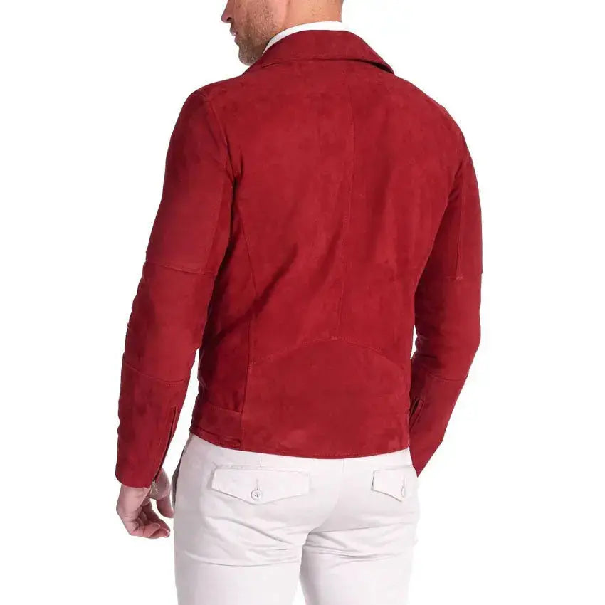 Men's Red Suede Leather Biker Jacket – Slim Fit-2