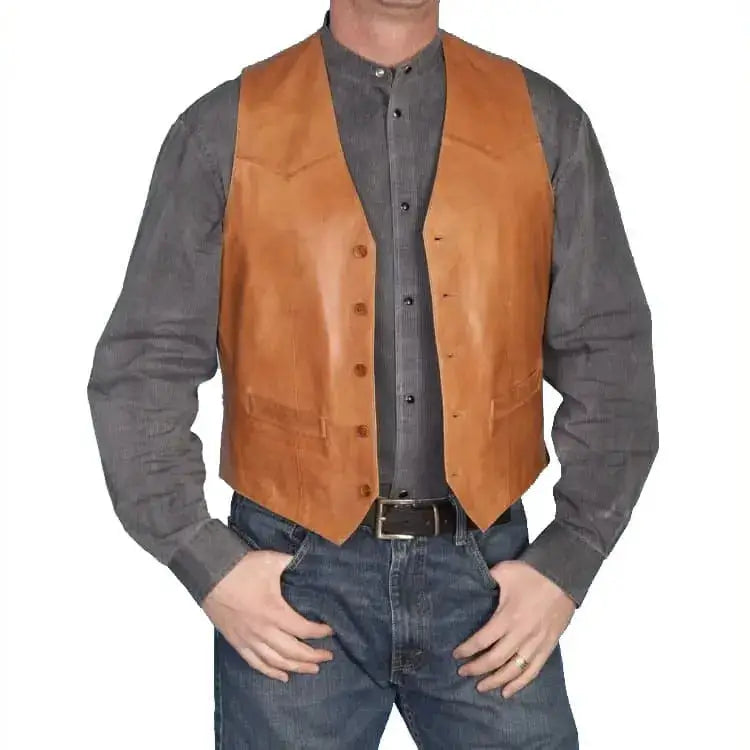 Men’s Tan Brown Vintage Leather Vest-0