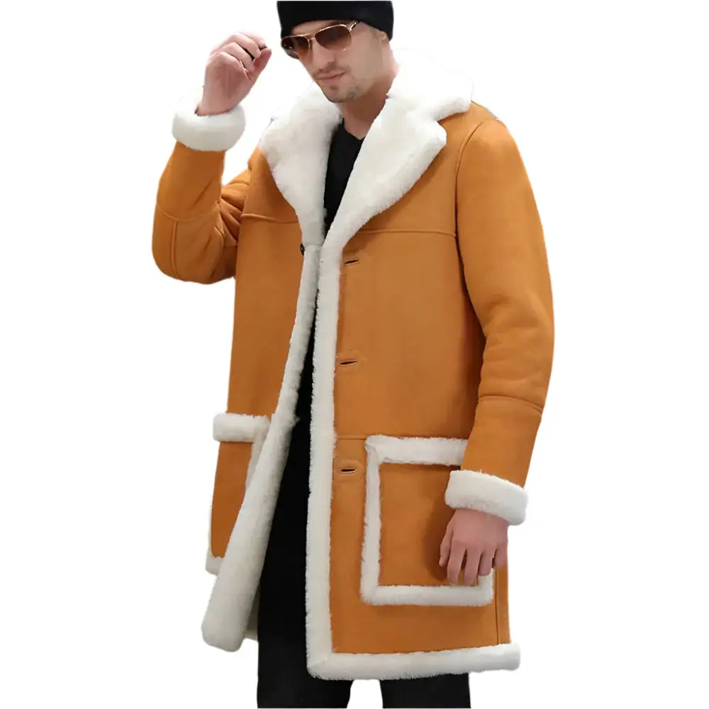Men's Yellow Sheepskin Shearling Coat-0