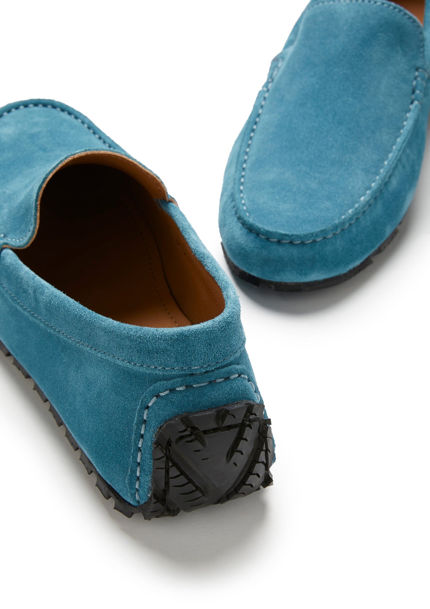 Tyre Sole Driving Loafers, petrol blue suede-4