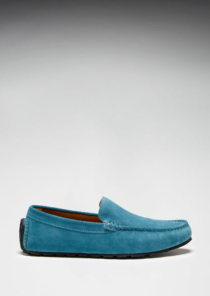 Tyre Sole Driving Loafers, petrol blue suede-2