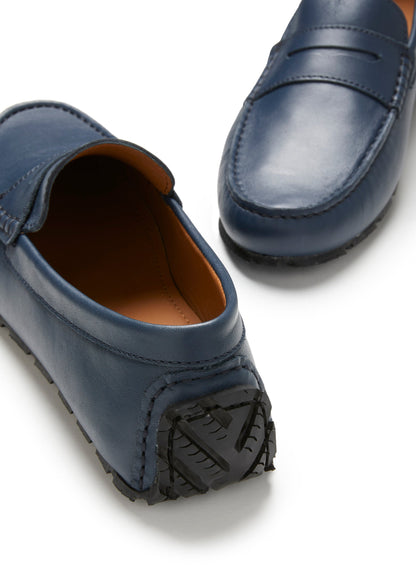 Tyre Sole Penny Driving Loafers, french navy leather-4