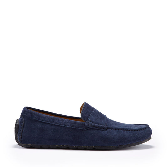 Tyre Sole Penny Driving Loafers, navy blue suede-0