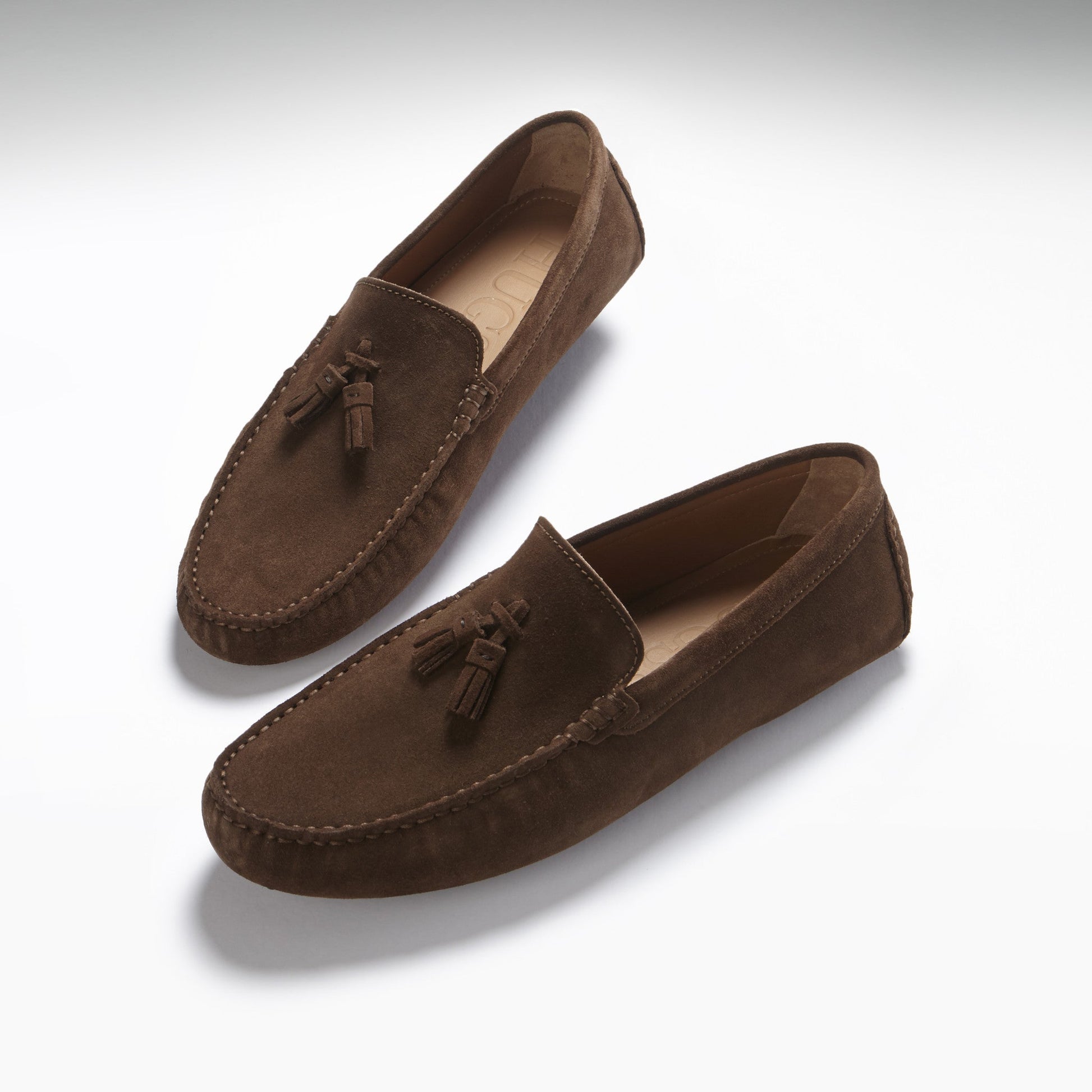 Tasselled Driving Loafers, brown suede-1