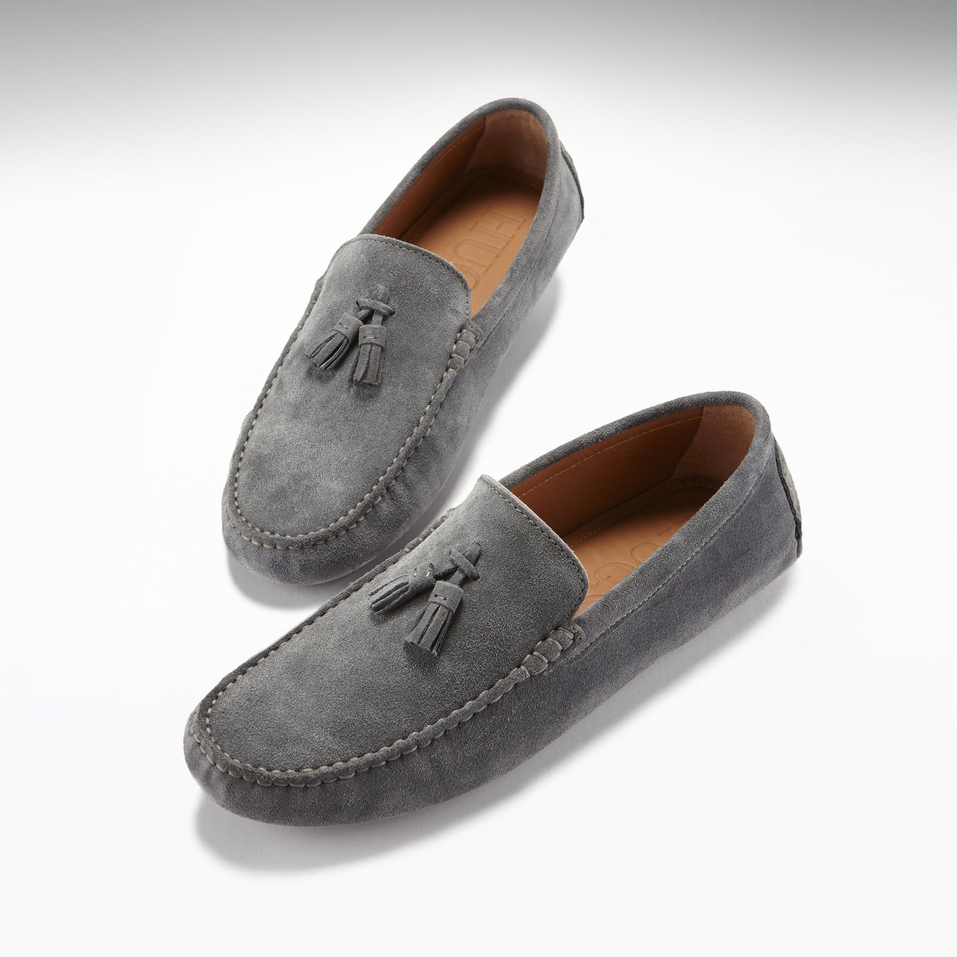 Tasselled Driving Loafers, slate grey suede-1