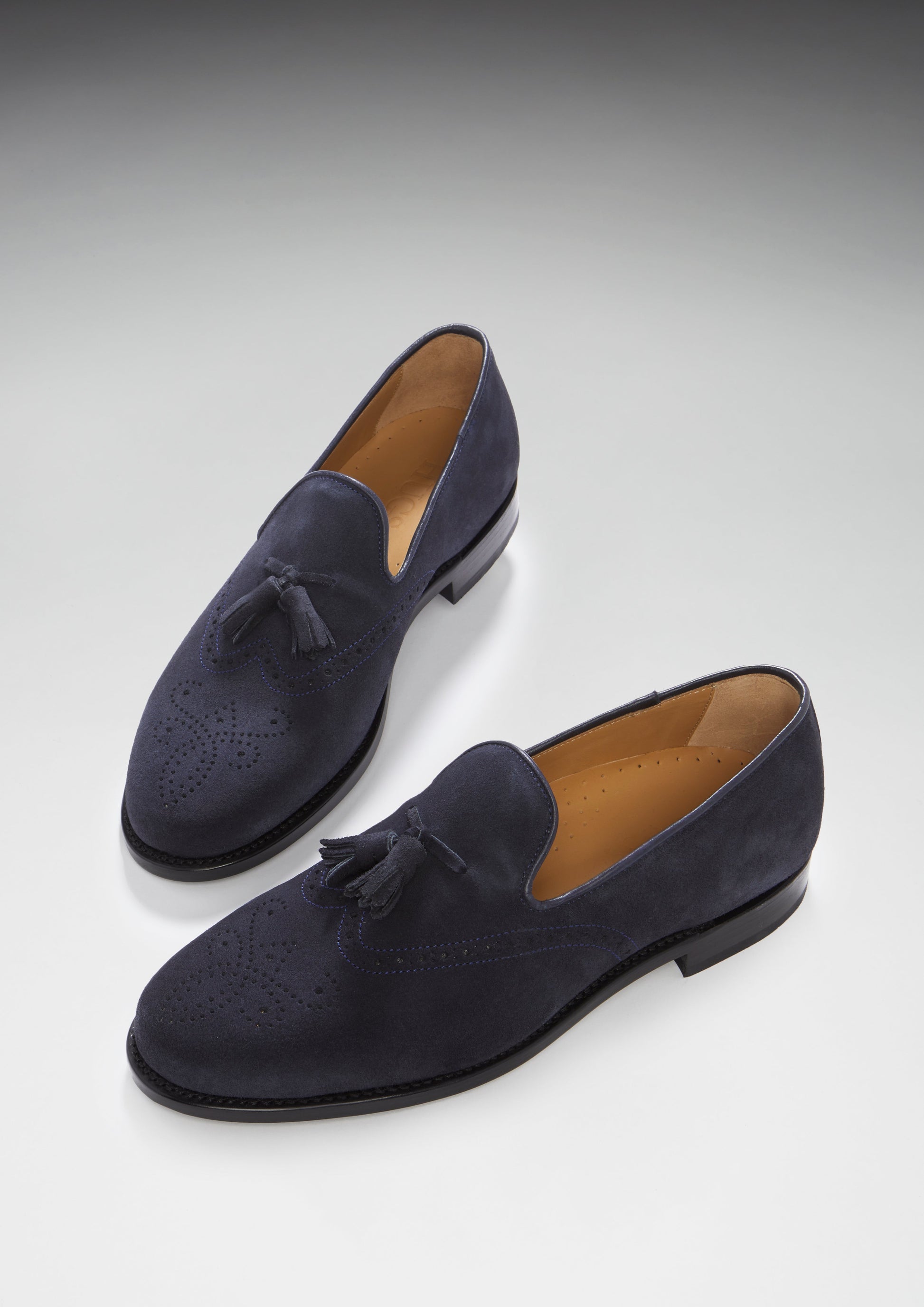Navy Blue Suede Tasselled Brogues, Welted Leather Sole-2