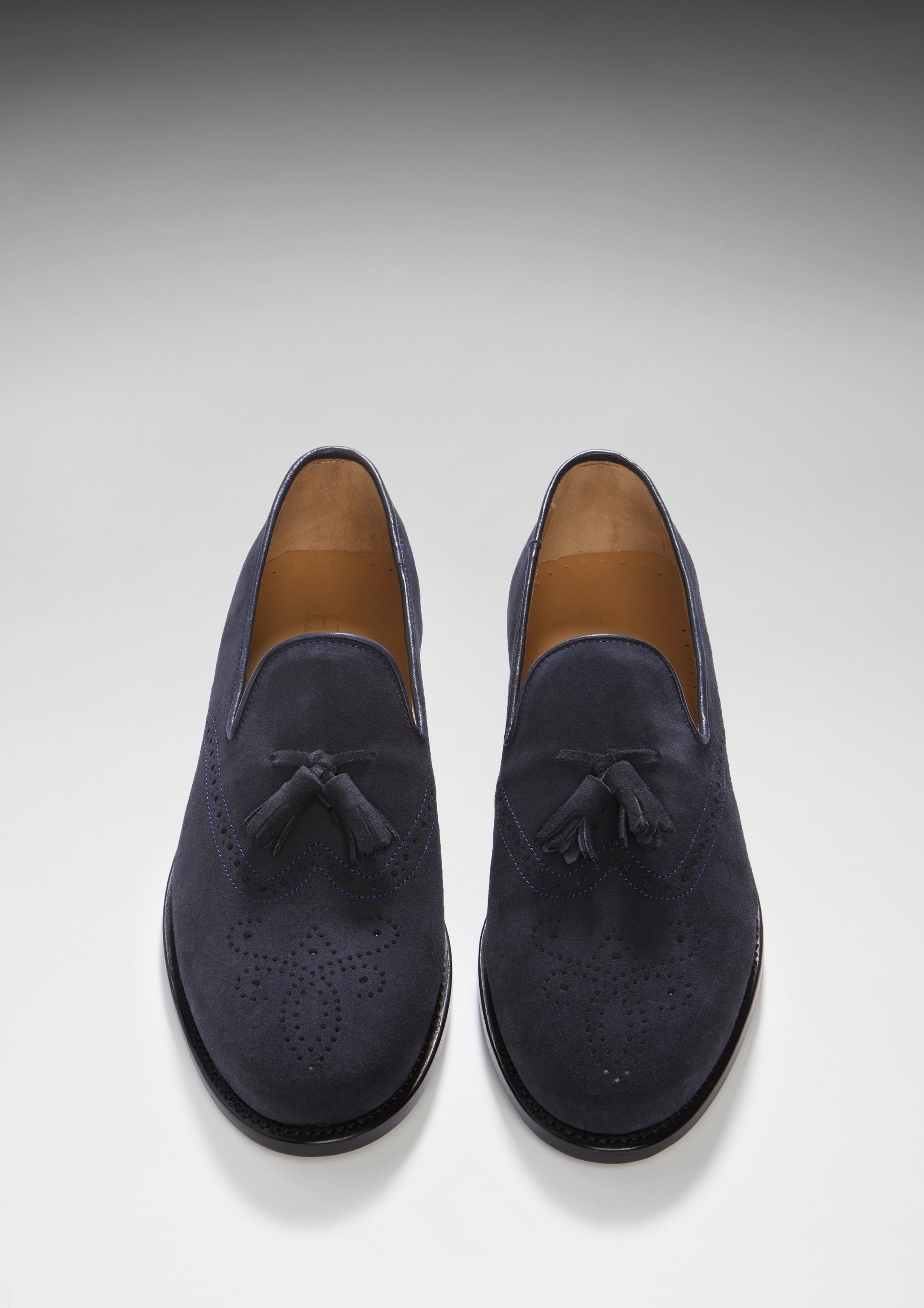 Navy Blue Suede Tasselled Brogues, Welted Leather Sole-1