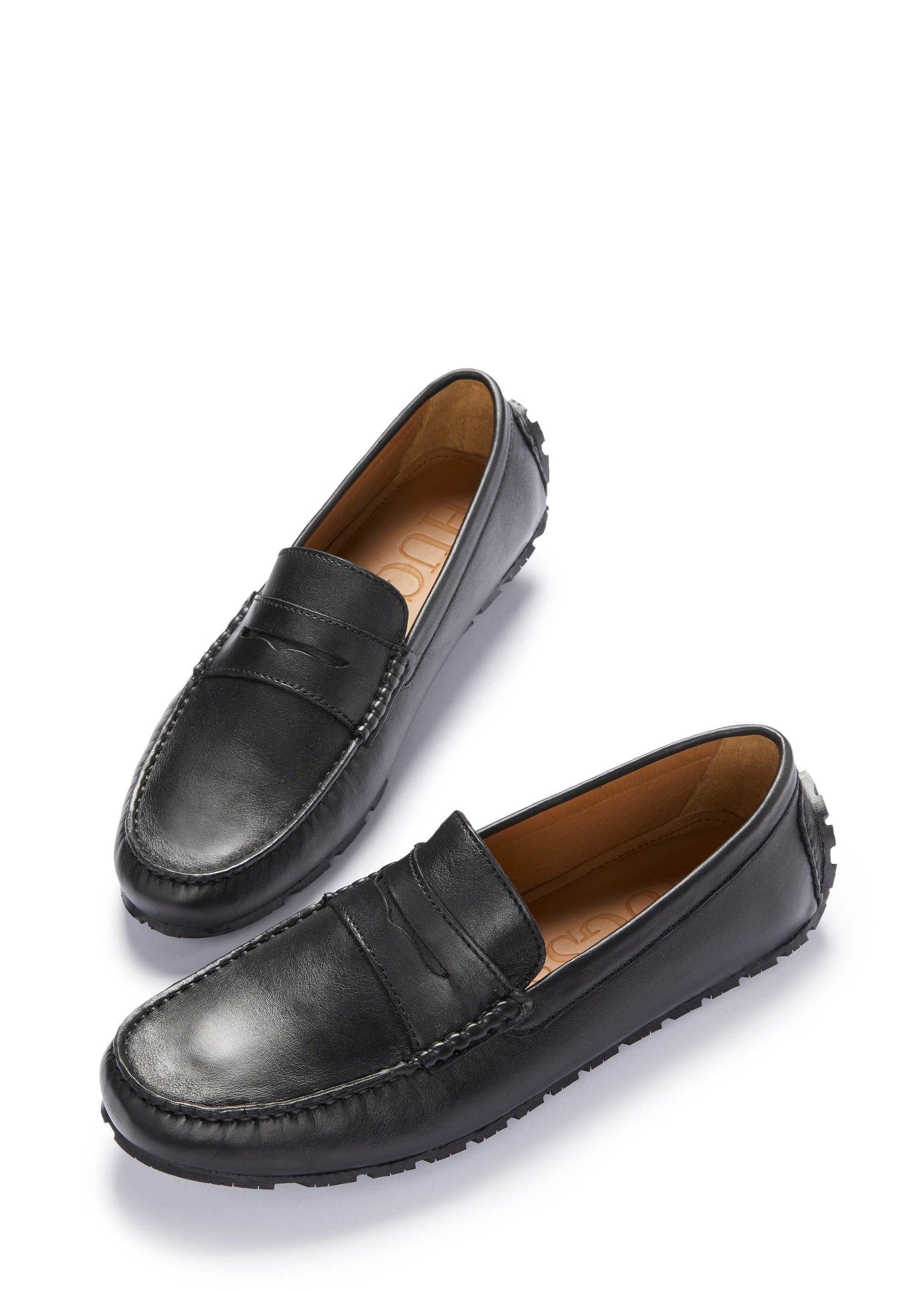 Tyre Sole Penny Driving Loafers, black leather-1