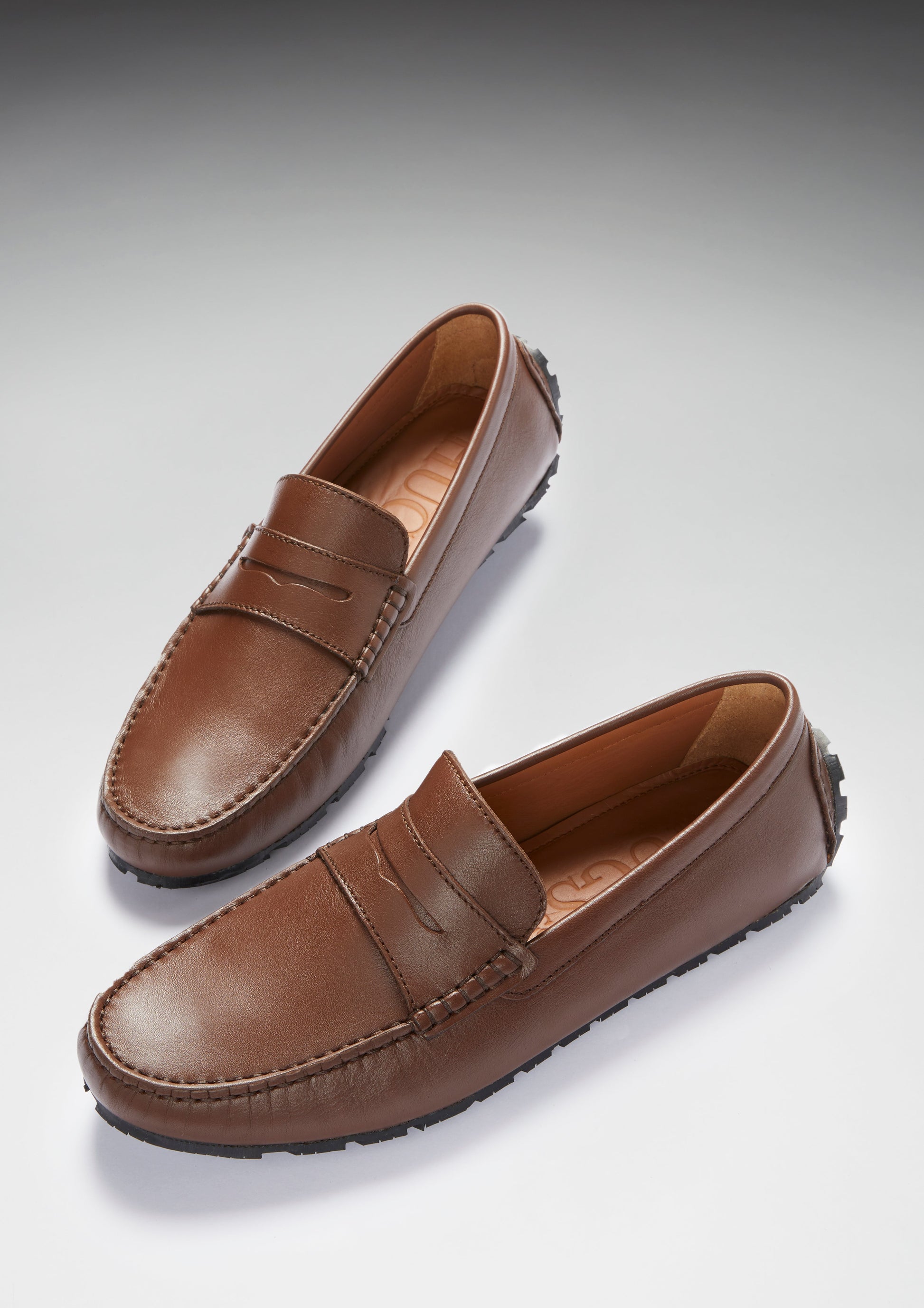 Tyre Sole Penny Driving Loafers, brown leather-1