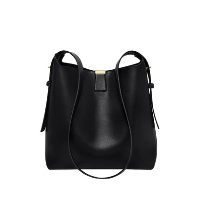 Minimalist Genuine Leather Bucket Shoulder Bag-0
