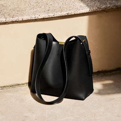 Minimalist Genuine Leather Bucket Shoulder Bag-1